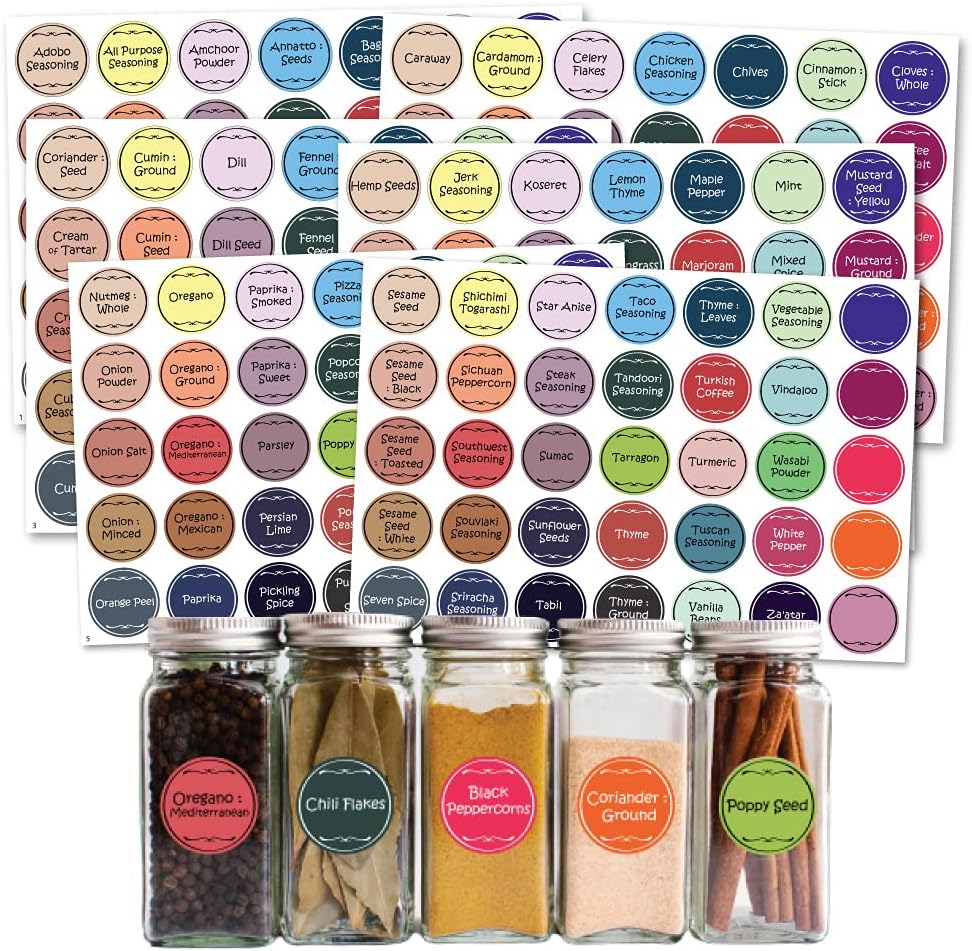 210 Spice Jar Labels Chalkboard Sticker 1.5 Round Preprinted Waterproof Including Bank Labels