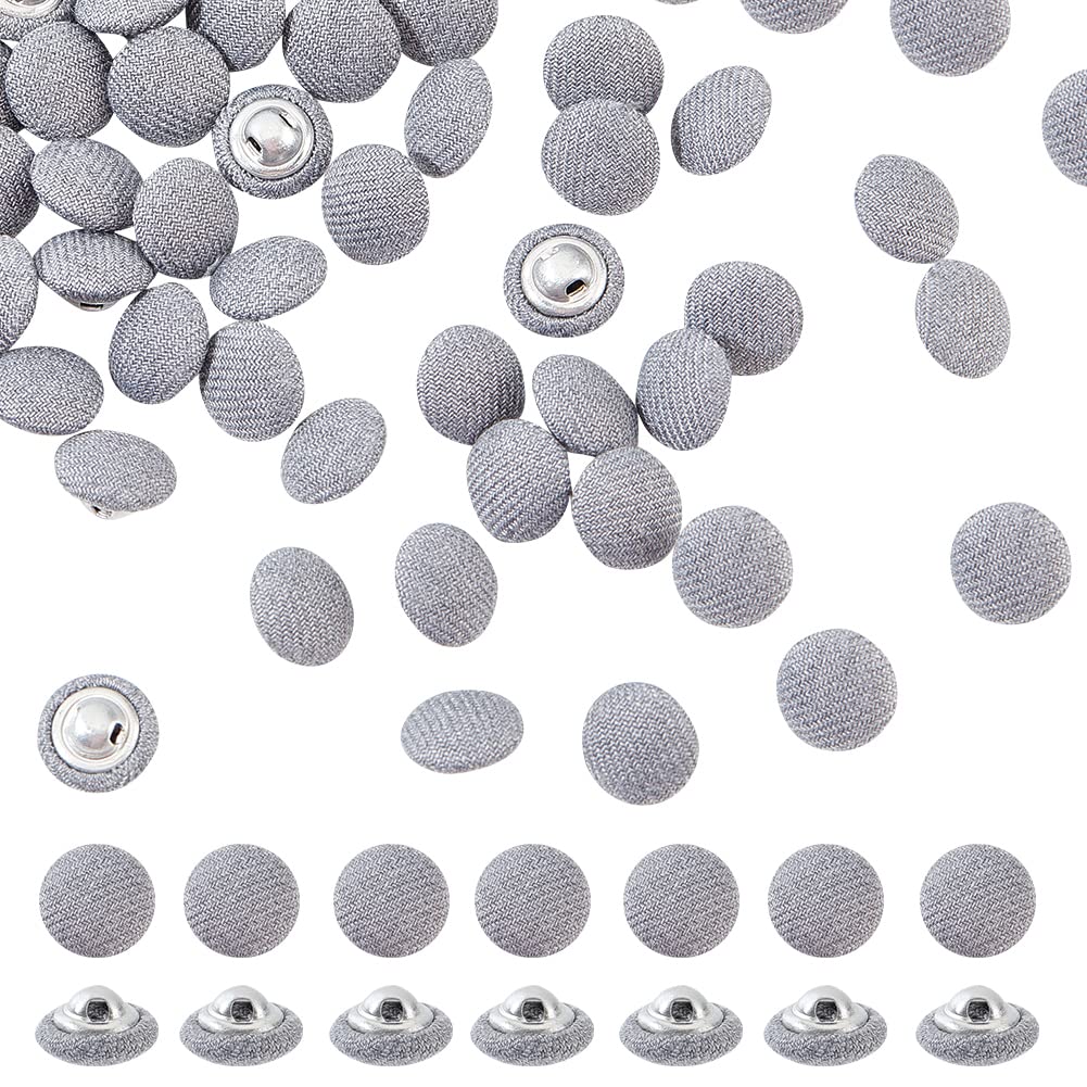 NBEADS 100 Pcs Fabric Covered Button, 10mm Gray Fabric Metal Shank Buttons 1-Hole Fabric Cloth Covered Round Buttons Crafting Sewing Shank Buttons for Clothes DIY Project Scrapbooking Decorations