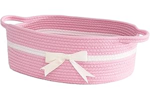 Goodpick Pink Baby Gift Basket, Small Woven Rope Basket, Cute Nursery Storage Decor for Toys, Snacks, Towels, 13 x 9.8 x 5 in