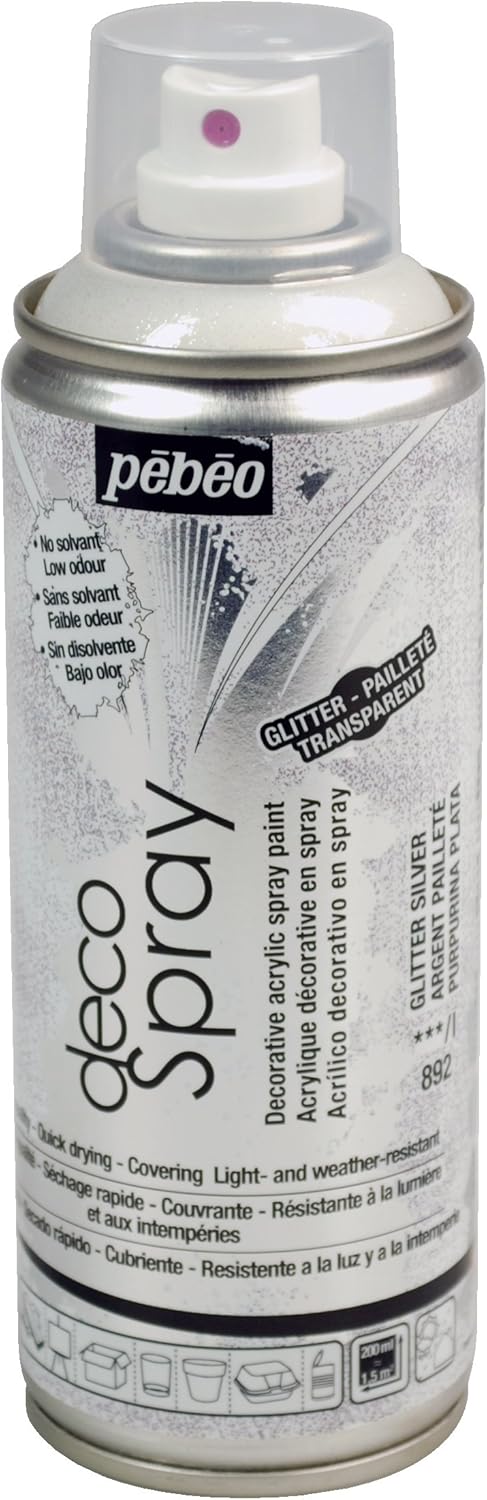 PEBEO 93892 200ml DecoSpray, Acrylic, Glitter Silver, 16.5 x 5.2 x 5.2 cm