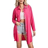 ENMAIN Shirt Dresses for Women Oversized Button Down Dress Long Sleeve Button Up Shirts with Pockets Plus Size Tunic Top