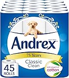 Andrex Classic Clean Toilet Roll Tissue Paper - 45 Rolls