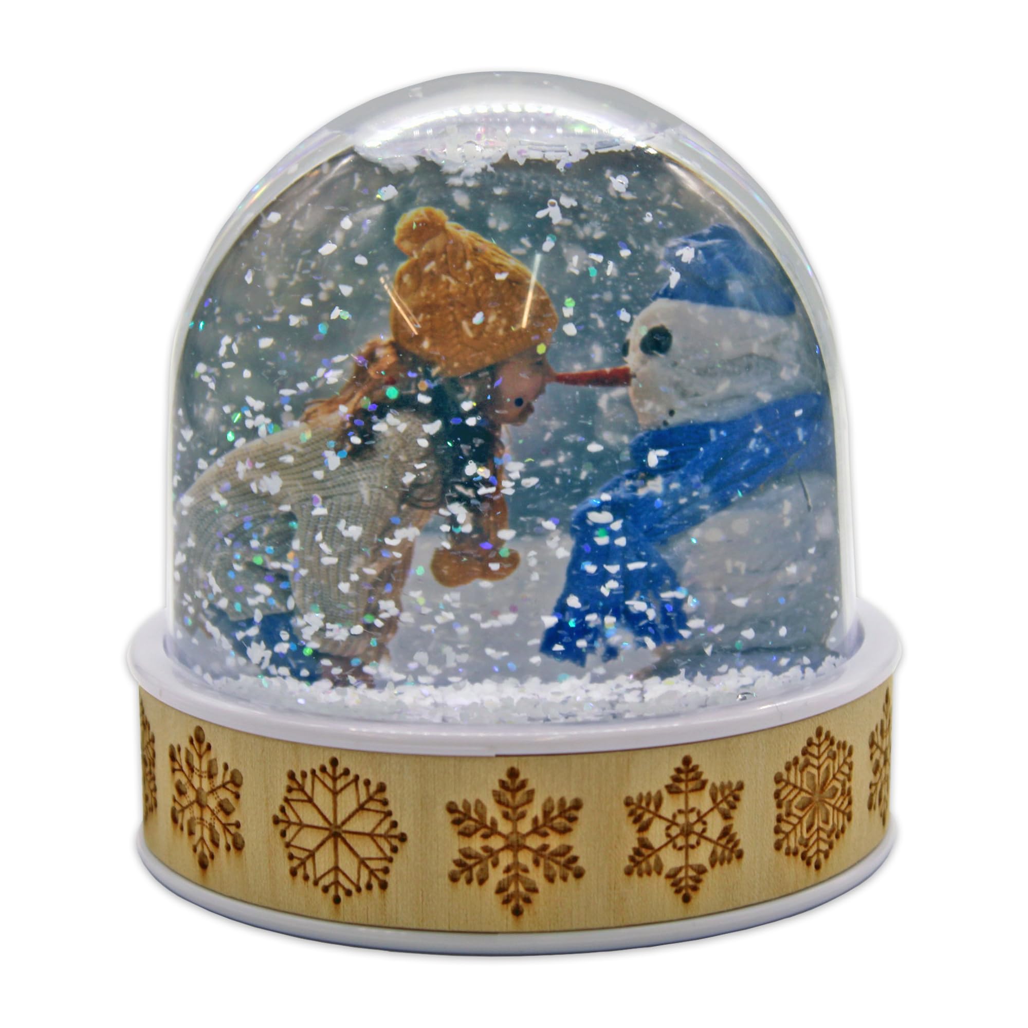 Personalised Snow Globe Christmas Nordic Design Glitter Photo Dome Shaker Ornament - Ideal Stocking Fillers, Xmas Personalised Gifts, Decorations or Arts and Crafts (Natural)