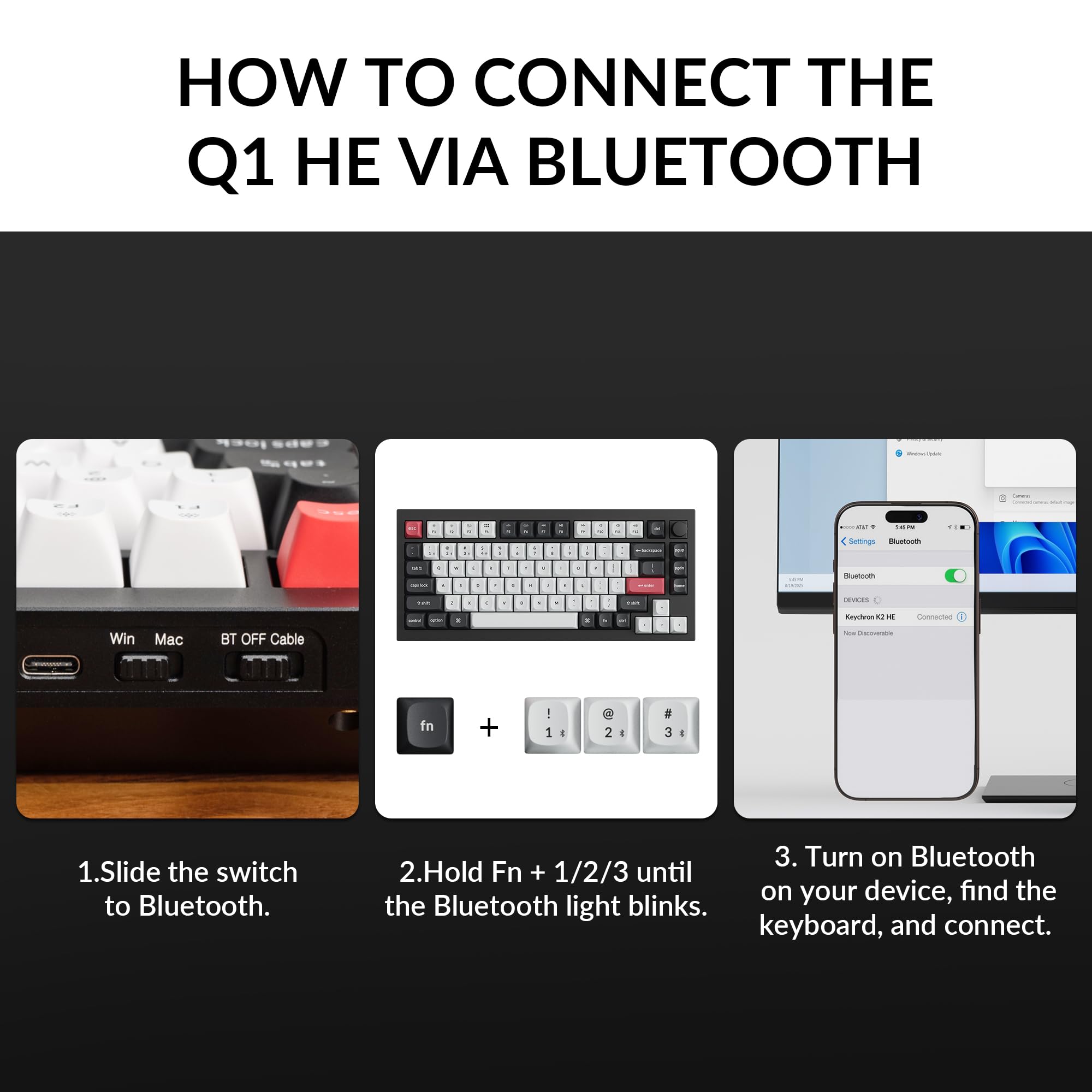 Keychron Q1 HE Wireless Custom Mechanical Keyboard with Hall Effect Gateron Double-Rail Magnetic Switch Rapid Trigger, QMK 2.4 GHz Bluetooth 5.2 RGB Compatible with Mac Windows Linux (Hot-swappable)