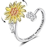 WFYOU Fidget Rings for Anxiety for Women Sunflower Initial Letter Spinner Open Adjustable Ring CZ Daisy Stress Relieving Rings Jewelry Gift for Women Valentine's Day You are My Sunshine Ring