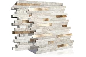 KASARO Peel and Stick Marble Tiles, Self-Adhesive Aluminum Wall Tile Stick on Bathroom, Fireplace, RV, Marble Beige with Vint