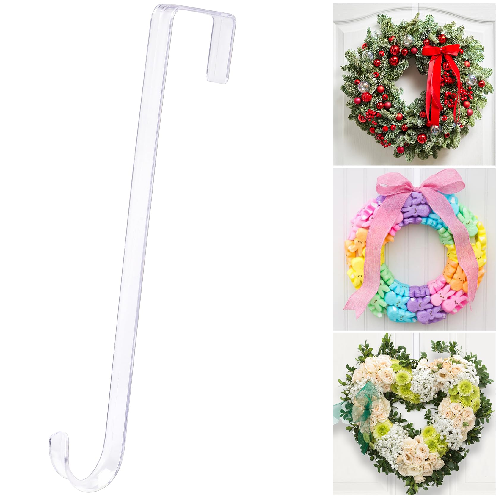 Photo 1 of 12" Clear Wreath-Hanger Non Scratch Hooks, 1 Pack Wreath-Hanger, Over The Door Hooks Deceneration, Slim Hangers Organizer