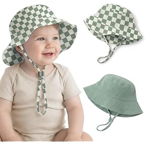 guruixu Muslin Baby Sun Hat, 100% Cotton Wide Brim UPF 50+ Bucket Hat for Baby Boys & Girls