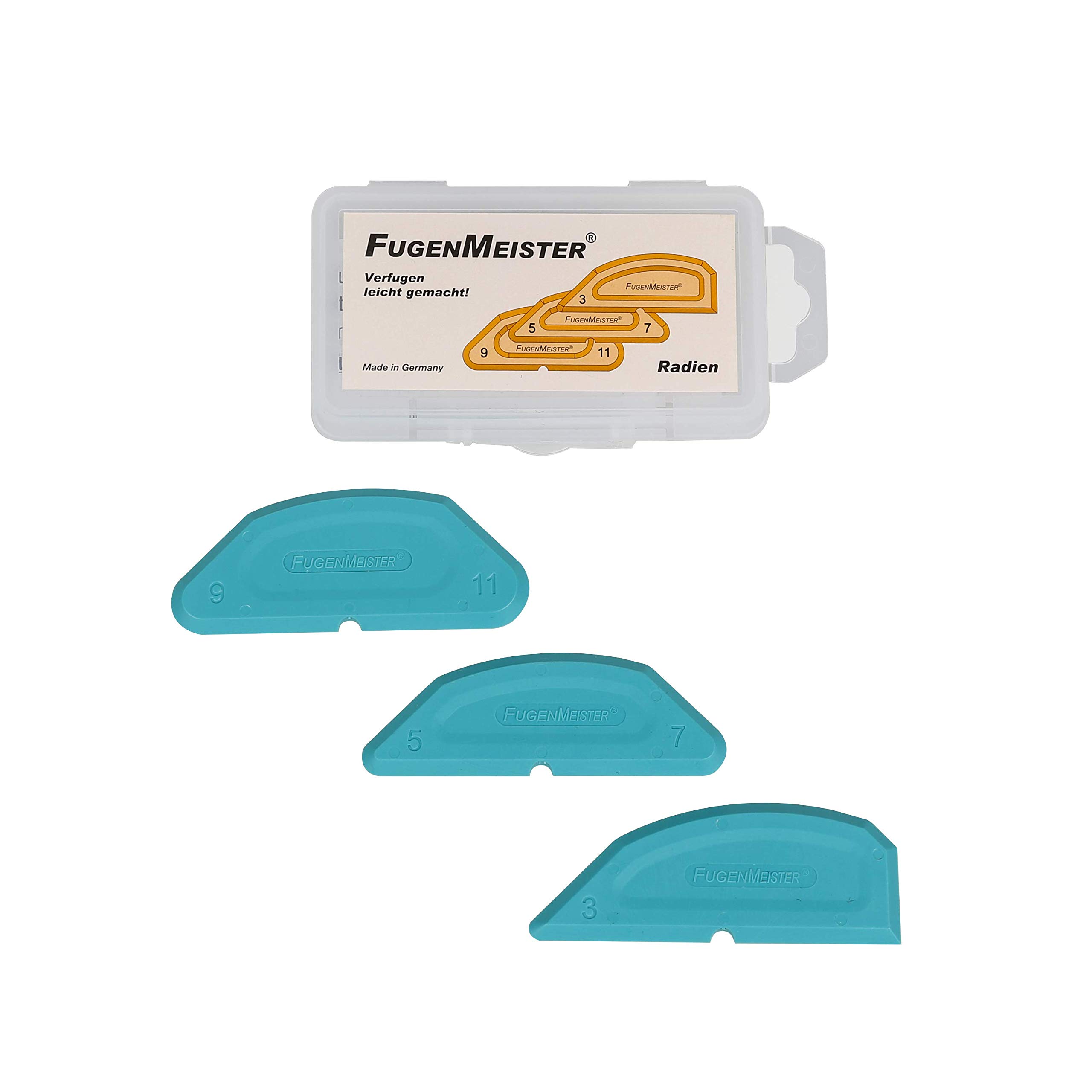 Fugenmeister Stencil Set Odd Radii - Joint Smoother Grout Remover for Silicone & Acrylic Ideal for Kitchen and Bathroom Size 3/90°, 5/7, 9/11, Pack of 3