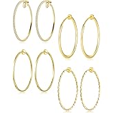 Wrlcorly 4 Pairs Clip on Hoop Earrings for Women CZ Twist Fake Hoop Earring Sets Spring Hoops for Non Pierced Ears Gold Tone 30/40/50/60/70mm