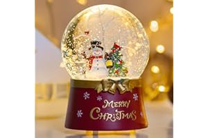 QUALDOUT Christmas Snow Globe Lantern Water Glittering Snowman Crown with Music & Timer, USB Lined/Battery Operated Lighted Water Lantern for Christmas Festival Decoration Gifts