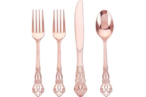 Joyido 40PCS Rose Gold Plastic Silverware - Heavy Duty Elegant Disposable Utensils - Rose Gold Plastic Cutlery set Includes 20Forks, 10Spoons, 10Knives for Dinner, Parties, Weddings