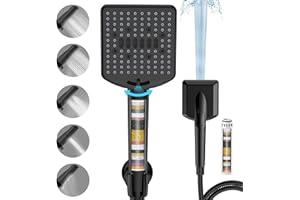 Homlord Filtered Shower Head with Handheld Matte Black - High Pressure 6 Modes, 120 Anti-clog Nozzles, Detachable Showerhead with Hard Water Filters, Extra Long 6ft Hose, Power Wash Mode for Bathroom