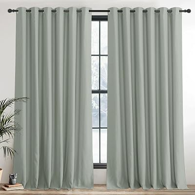 PONY DANCE Extra Wide Sage Blackout Curtains 2 Panels 90x90 Eyelet