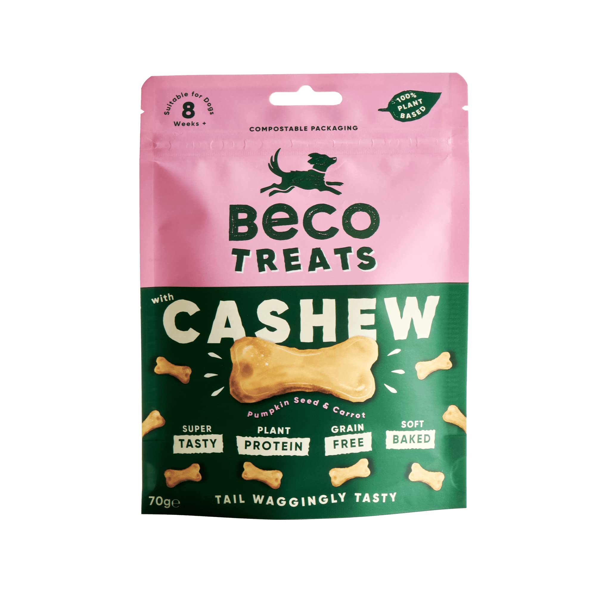 Beco Dog Treats - 70g x 10 Packs, Cashew With Pumpkin Seed and Coconut, High Protein, Low Calorie, Plant-Based