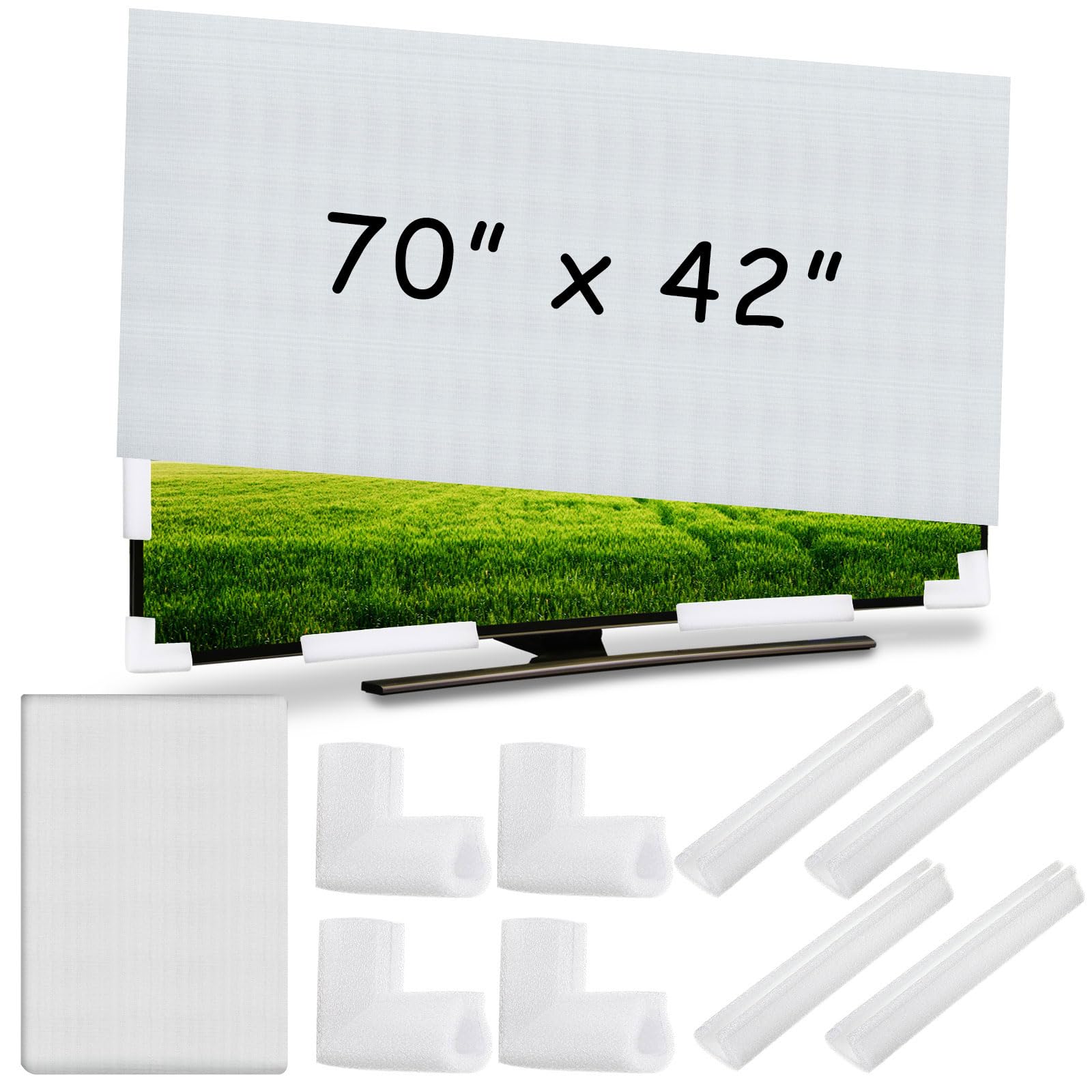 Photo 1 of Maasechs Cushioning Foam Set Include 1 Pcs Foam Flat Screen TV Cover Fits up to 70'' W x 42'' H and 8 Pcs Moving Foam Corner Edge Protectors for TV Display Screen Protector Packing Moving