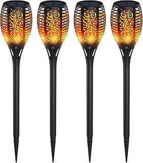 Solarleuchten garten außen, Ruyilam 4 Stücke Solar Flammenlicht mit Wasserdichte IP65, Automatische Ein/Aus für Garten, Hof, Balkon, Auffahrt, Weg