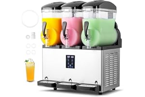 ROVSUN 12 Gallon/45L Commercial Slushy Machine Margarita Machine, 15L X 3 Tanks Slushie Machine Frozen Drink Machine Efficient Cooling Stainless Steel for Home Restaurant Bar Party Cafes 110V/60HZ