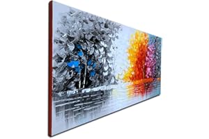 WINPEAK ART Hand Painted Textured Tree Oil Painting on Canvas Abstract Landsape Wall Art for Decor