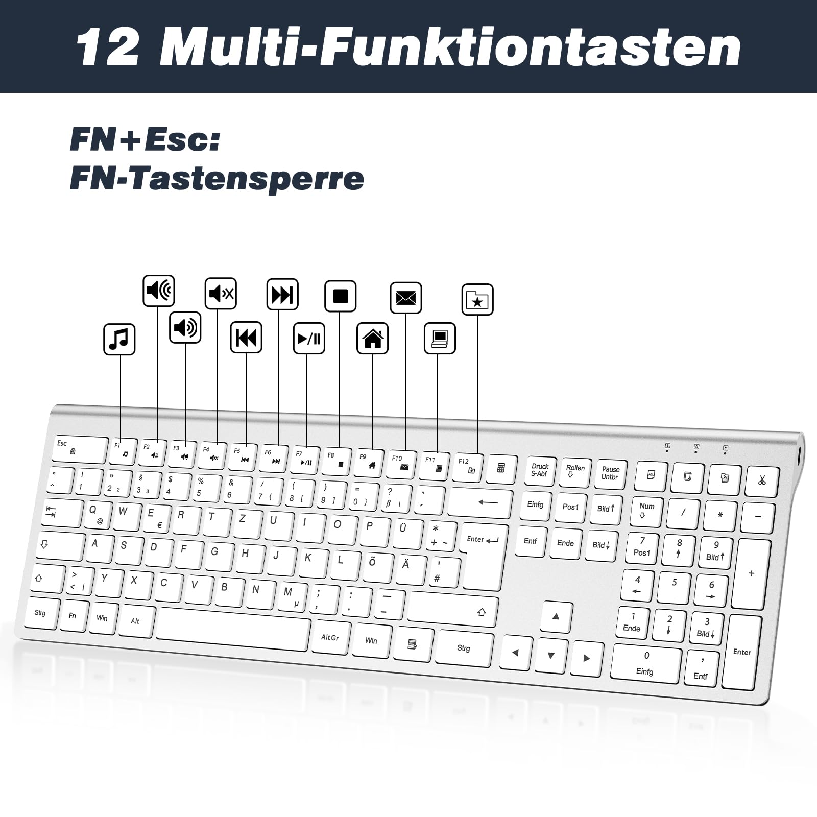 cimetech Tastatur Maus Set Kabellos 2.4G Aufladbar Ergo Slim für PC/Laptop 6