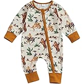 Lamuusaa Western Baby Girl Boy Clothes Long Sleeve Cow Print Romper Zipper Bodysuit Jumpsuit One Piece Fall Winter Outfit