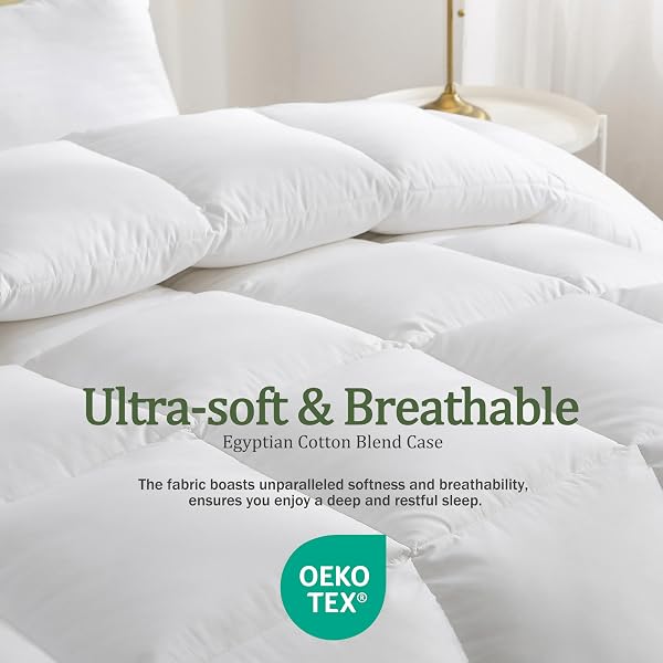 TOPGREEN FEATHER DOWN FIBER COMFORTER CALIFORNIA KING, EXTRA FLUFFY DUVET INSERT FOR ALL SEASON, LUXURY HOTEL BED COMFORTERS, WITH ULTRA-SOFT EGYPTIAN COTTON BLEND CASE (104X96 INCH, WHITE)