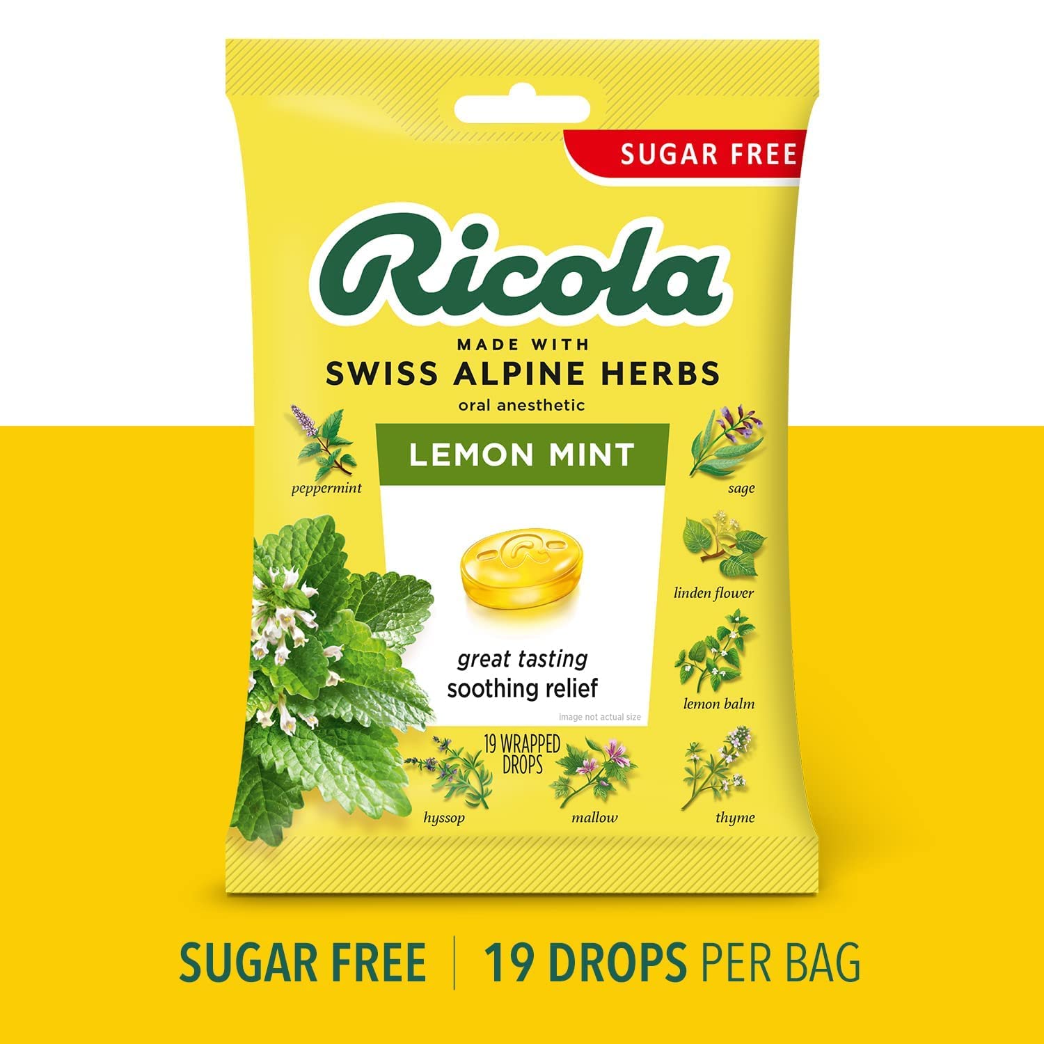 Ricola Sugar Free Herb Throat Drops Lemon Mint 19 Each (Pack of 10)