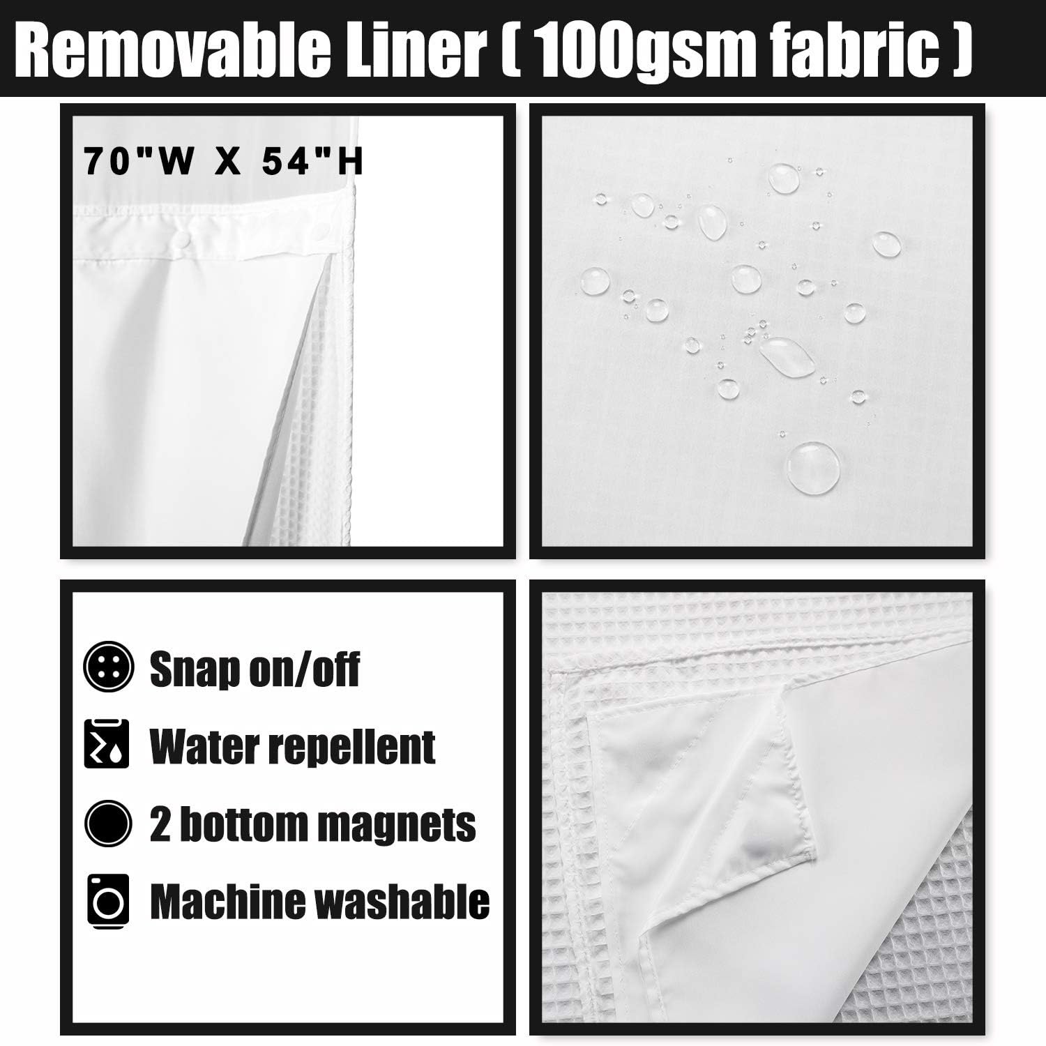 Hotel Style Cotton Shower Curtain with Snap-in Fabric Liner, Mesh Window Top, Honeycomb Waffle Weave Cotton Blend Fabric, Washable, White, 71x72 Inches: Home & Kitchen