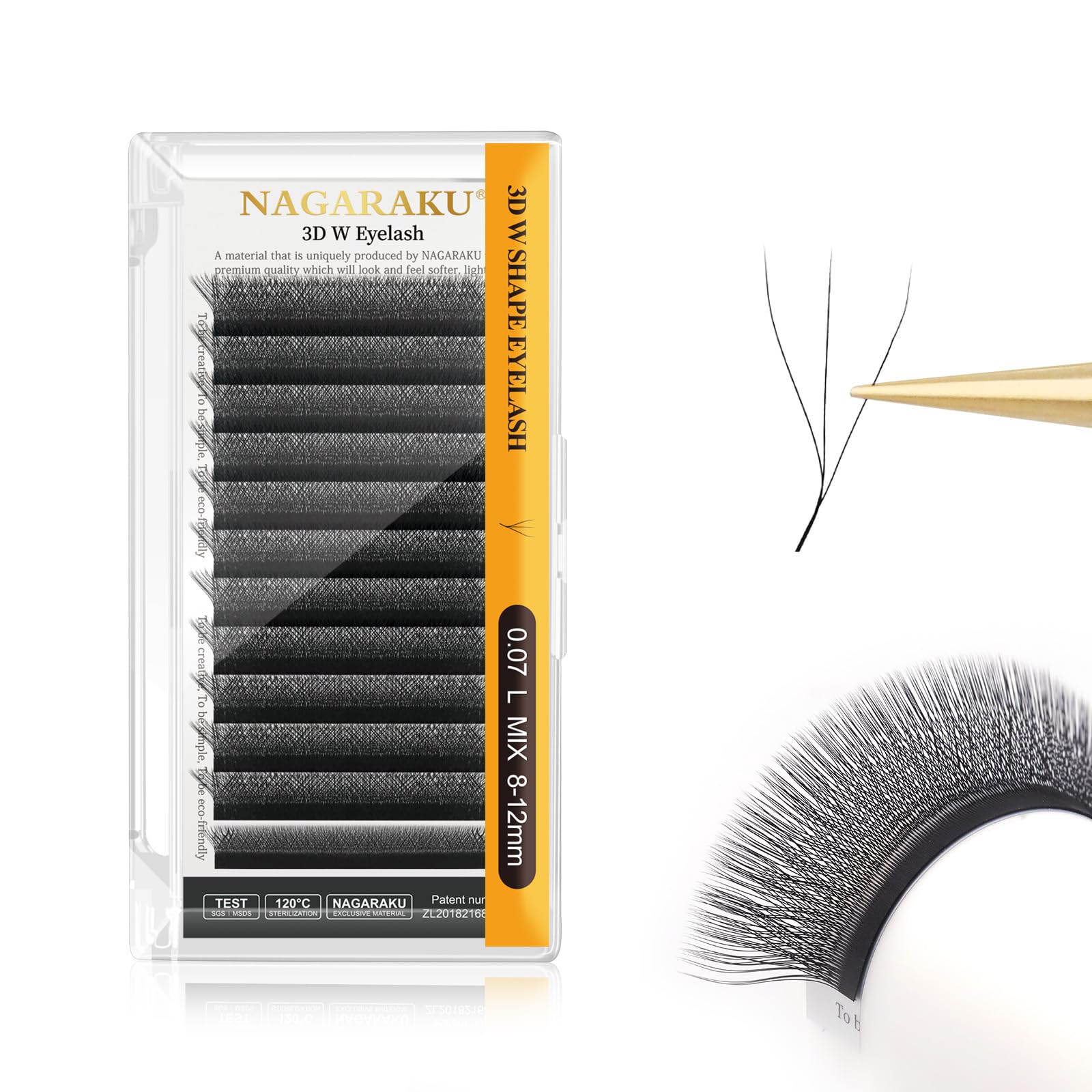 NAGARAKU 3D Lashes, W Shape Eyelash Extensions Volume Lash 0.07mm L Curl 8-12mm Mix Premade Fans Matte Black Clover W-shaped False Eye Lashes