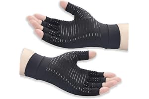 Vlela Copper Arthritis Compression Gloves Women Men Relieve Hand Pain Swelling and Carpal Tunnel Fingerless for Typing, Support for Joints, Large