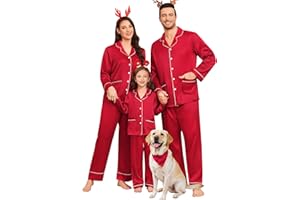 SWOMOG Matching Family Pajamas Set Women & Men & Kids Silk Satin Pjs 2 Pcs Long Sleeve Button Down Sleepwear with 2 Pockets