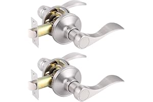 Gobrico 2 Pack Wave Style Passage Door Levers in Satin Nickel, Hall Closet Interior Door Handles, No Locking Reversible Silver Door Knobs
