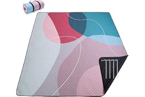 PY SUPER MODE Picnic Blankets Extra Large, Waterproof Foldable Outdoor Beach Blanket Oversized 83x79” Sandproof, 3-Layer Picnic Mat for Camping, Hiking, Travel, Park, Concerts(Abstract Pink)