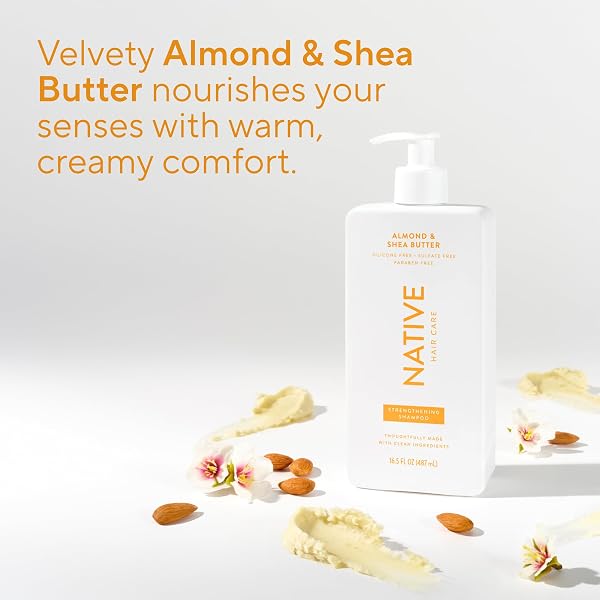 NATIVE SHAMPOO AND CONDITIONER CONTAIN NATURALLY DERIVED INGREDIENTS| ALL HAIR TYPE COLOR & TREATED, FINE TO DRY DAMAGED, SULFATE & DYE FREE – ALMOND & SHEA BUTTER, 16.5 FL OZ EACH (2 PACK)