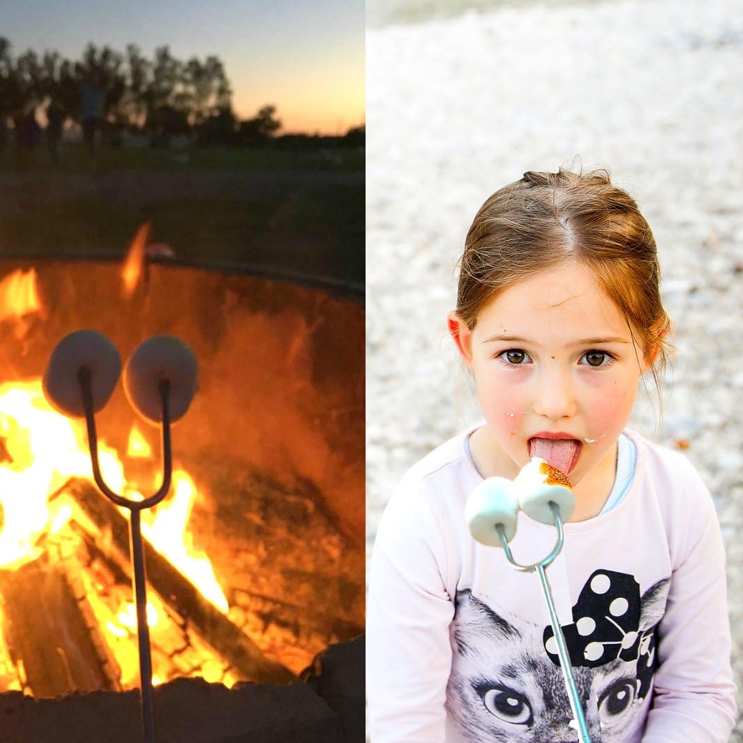 SUMPRI Marshmallow Roasting Sticks, Smores Skewers Telescoping Rotating Forks Set of 6 Hot Dog Fire Pit Outdoor Fireplace Campfire Accessories-6 Multicolored 34 Inch Extendable Steel Fork Camping Kit : Garden & Outdoor