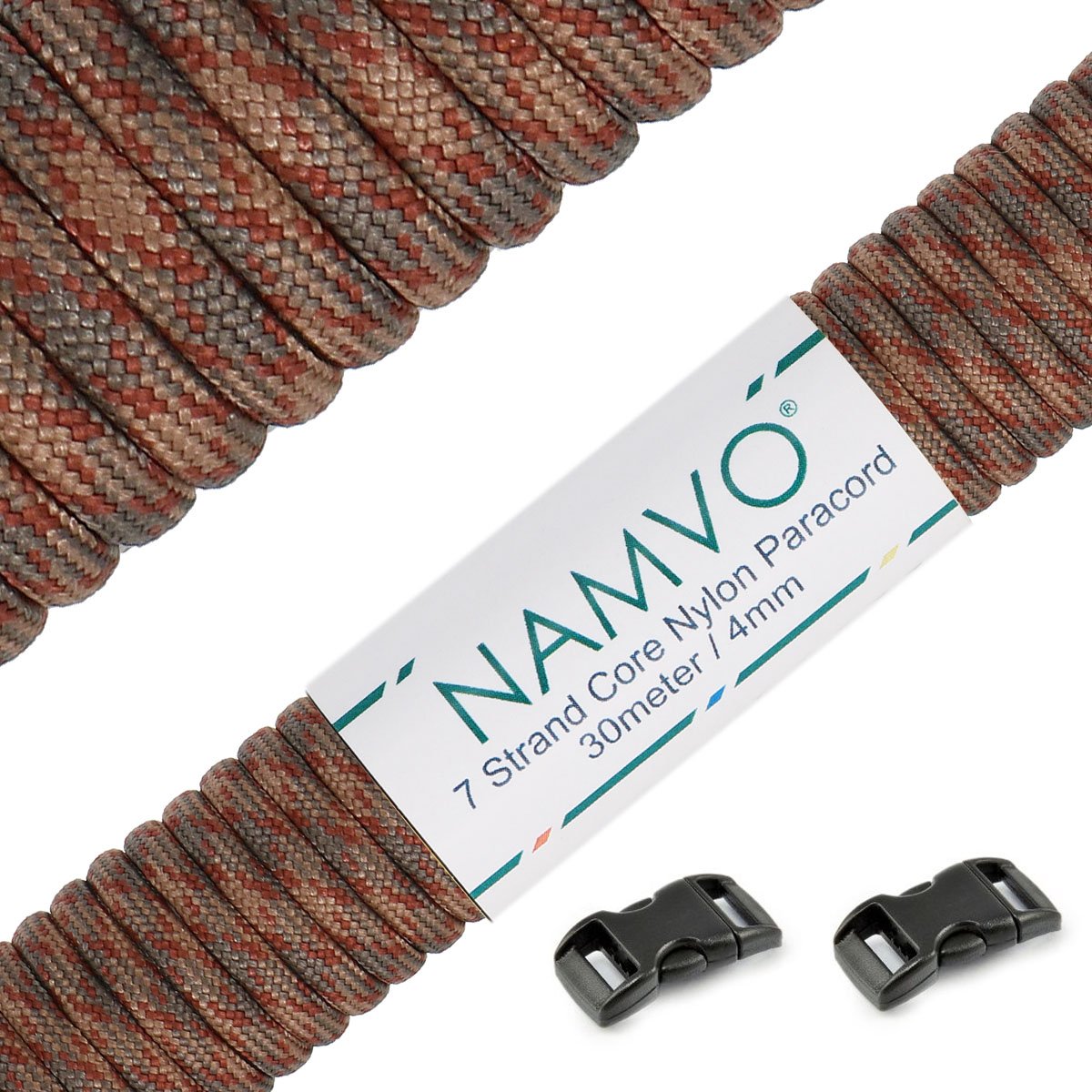 Namvo 550 Paracord Mil Spec Type III 7 strand parachute cord Total Length 100ft / 30 Meters, Coffee Camo
