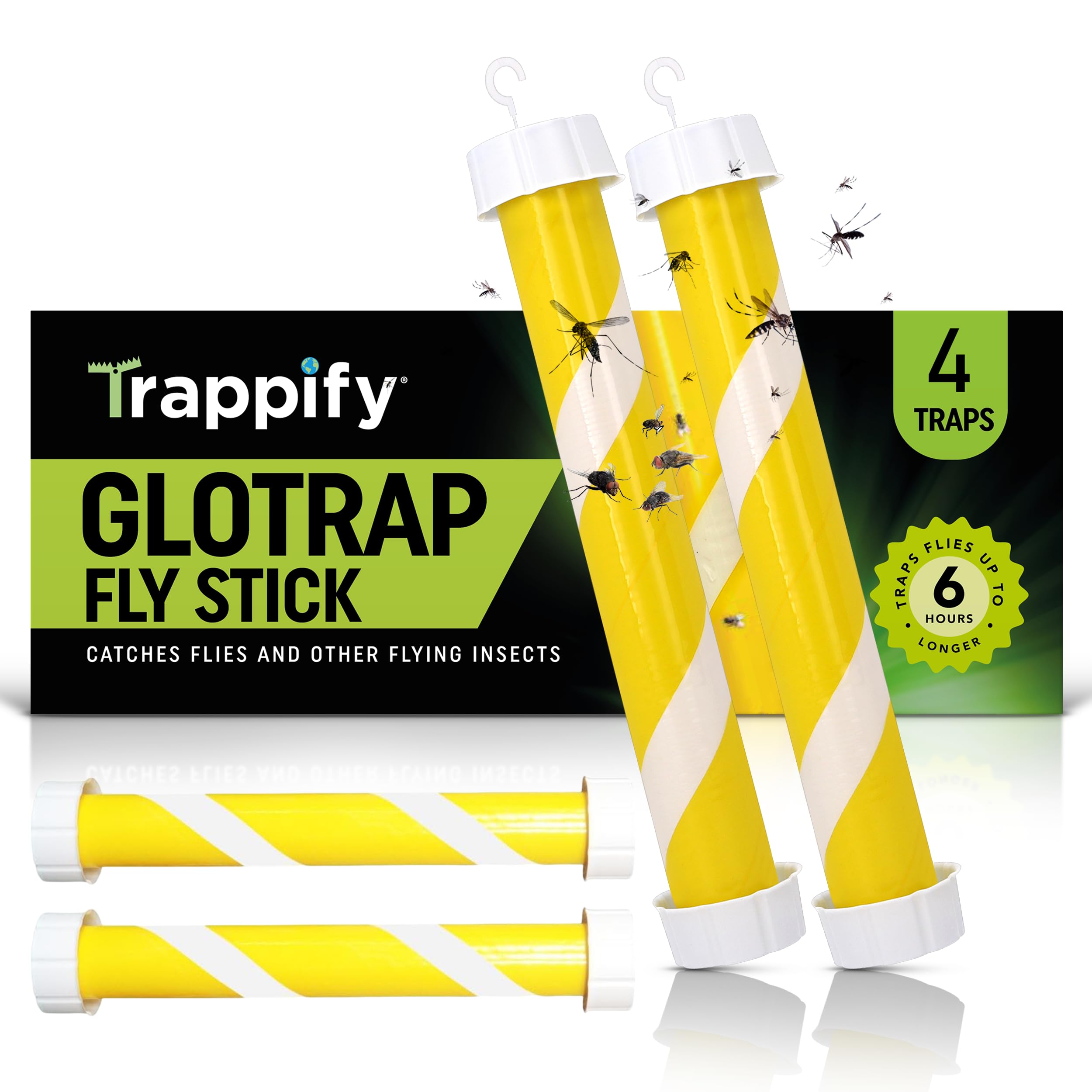 Glow-in-The-Dark Flies Stick by Trappify: Indoor & Outdoor Flying Insect Trap | Water-Resistant Sticky Traps for Fruit Fly Traps for Indoors and Fly Trap Indoor (4 Pack)