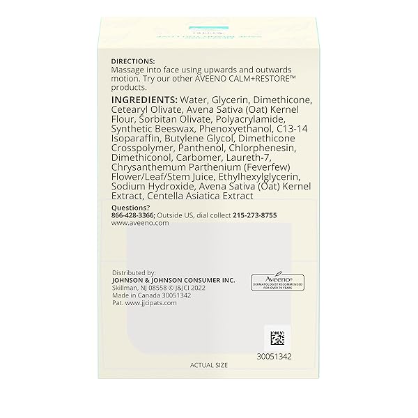 AVEENO CALM + RESTORE OAT GEL FACIAL MOISTURIZER FOR SENSITIVE SKIN, FAST-ABSORBING, SOOTHING LIGHTWEIGHT GEL CREAM WITH PREBIOTIC OAT & FEVERFEW, FRAGRANCE-FREE & HYPOALLERGENIC, 1.7 OZ