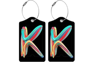 BESTEIOYO 2 Pack Initial Luggage Tag for Suitcase, Colored Letter Unique Leather Bag Tags Identifiers Privacy Cover ID Label with Durable Steel Loop for Women Men Kids Girls Travel, Letter K