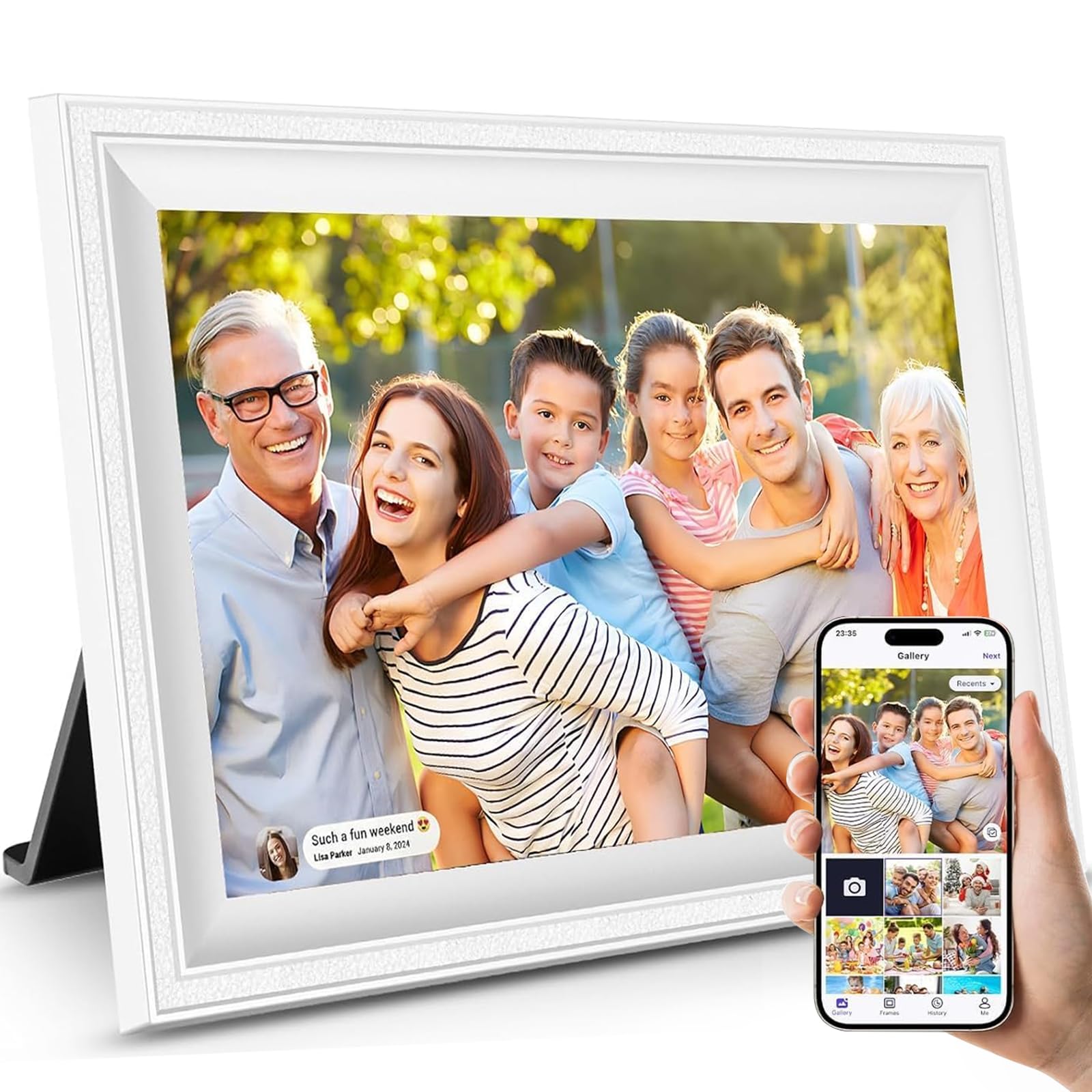 Photo 1 of Smart White Digital Picture Frame WiFi Send Photos from Your Phone 16GB Storage 10.1inch 1280x800 IPS Touch Screen Digital Photo Frame Auto-Rotate Wall Mountable Photo Picture Frame Digital