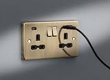 Knightsbridge 13A 2G Switched Socket Dual USB A+C Antique Brass Black Insert view 5