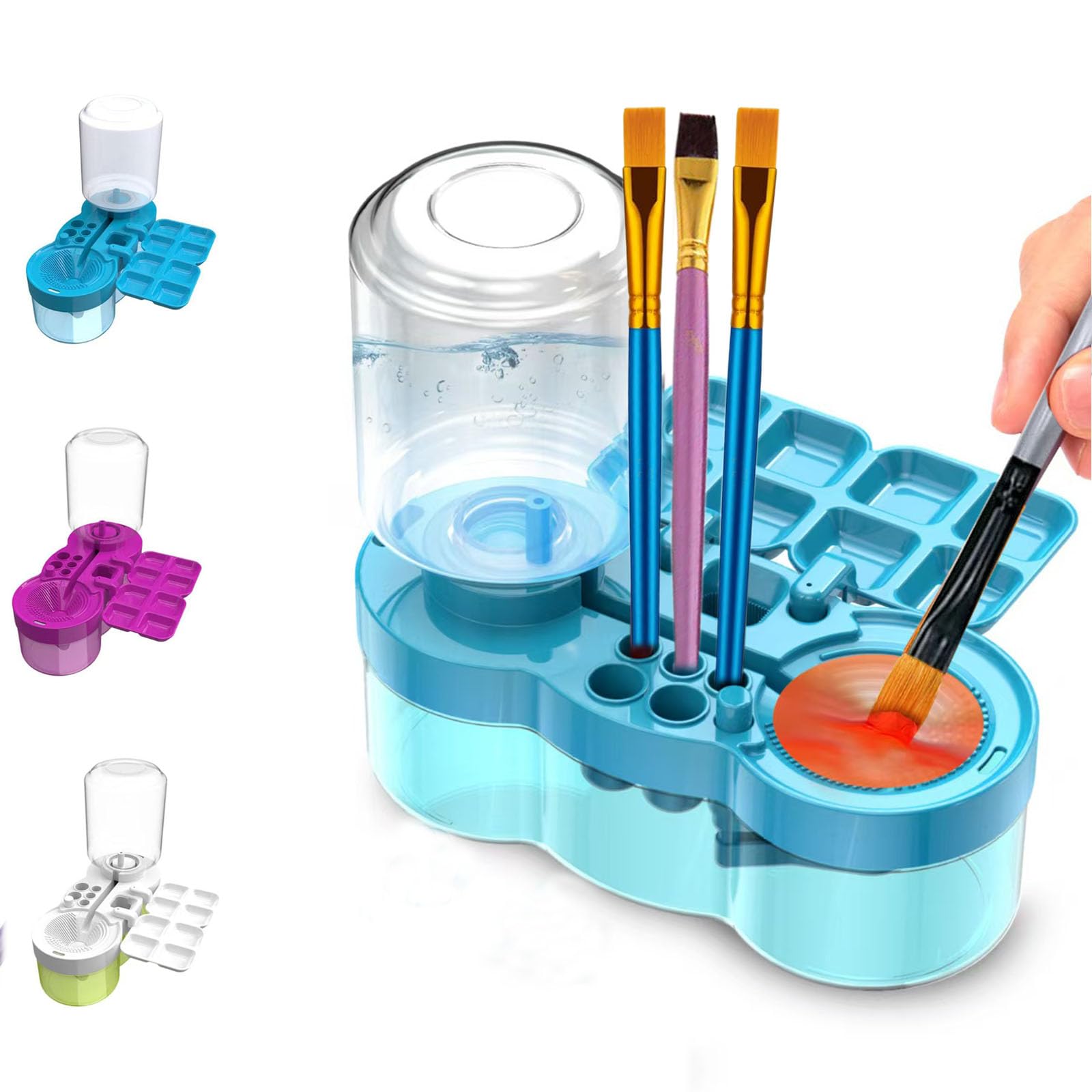 Photo 1 of 2025 Paint Brush Cleaner Brush Rinser Water Circulation, Brush Cleaner Painting Tool, Water Cycle Paint Brush Rinser with Brush Holder and Palette, Brush Rinser Dispenser for Adults Artist Kid (Blue)
