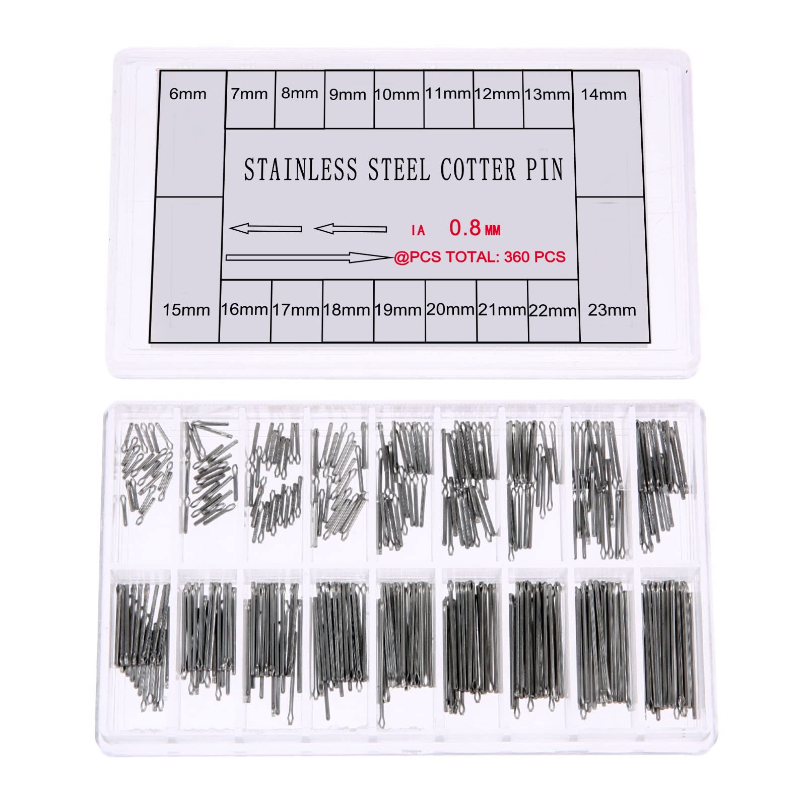 360 PCS Stainless Steel Length 6-23mm Diameter 0.8mm Watch Band Strap Split Cotter Pins Kit Tool for Watch Bracelet Links