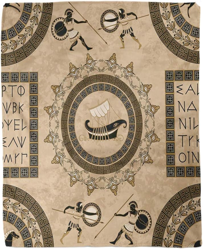 Topyee 150x200 cm Throw Blanket Ancient Greek Letters Ships Horses