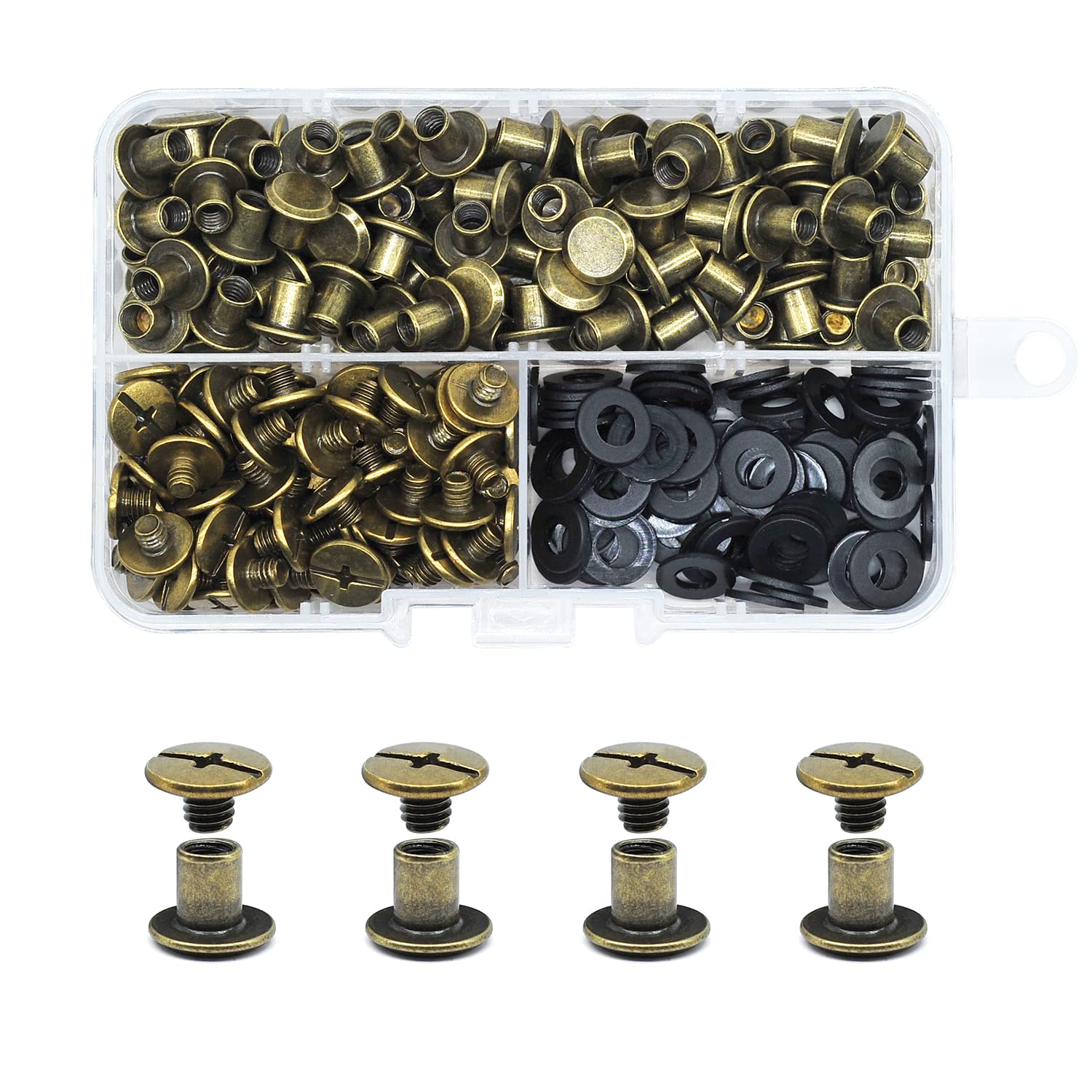 JINTANG 90Set Chicago Screws M5x6mm Binding Screws Kit Phillips Head Chicago Binding Screw Post, Brown Nail Rivet Chicago Button for DIY Leather Belt Backpack Bag Collar Harness Shoes Bookbinding