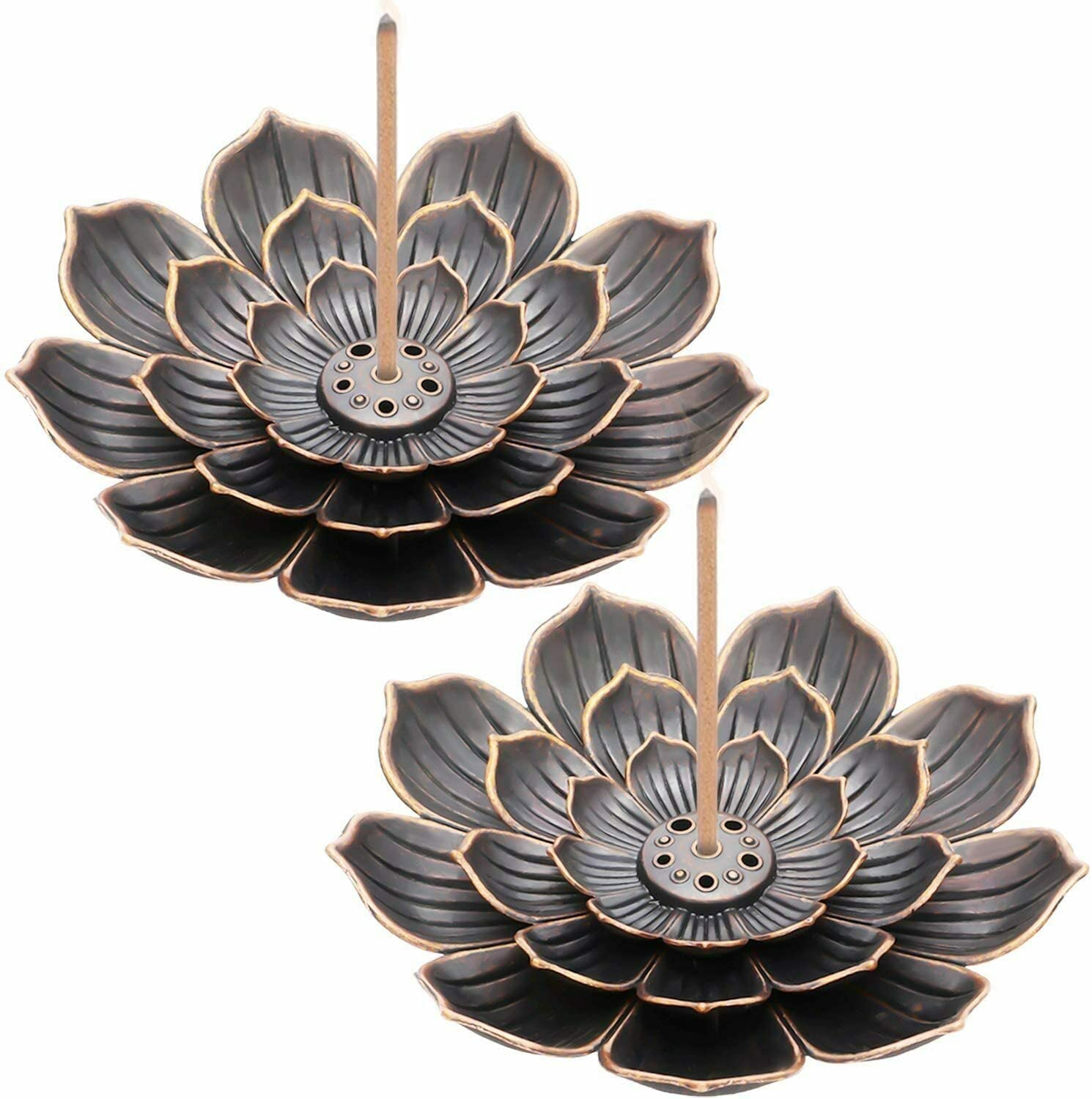 2Pcs Lotus Incense Burner Plate Incense Holders with 6-Hole Base for Home Decor, Yoga 3.34'' (01)