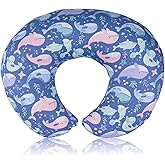 Nursing Pillow Cover, Compatible with Boppy Nursing Pillow Original Size, Breastfeeding Pillow Slipcover for Baby Boys & Girls, Organic Cotton, Machine Washable & Breathable, Blue Whale