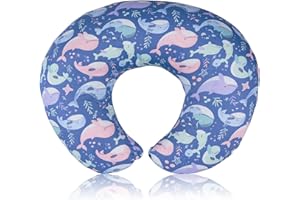 X-VESOLJE Nursing Pillow Cover, Compatible with Boppy Nursing Pillow Original Size, Breastfeeding Pillow Slipcover for Baby Boys & Girls, Organic Cotton, Machine Washable & Breathable, Blue Whale