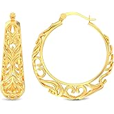 LeCalla 925 Sterling Silver Chunky Hoop Earrings | Filigree Mesh Heart Click Top Hoops for Women