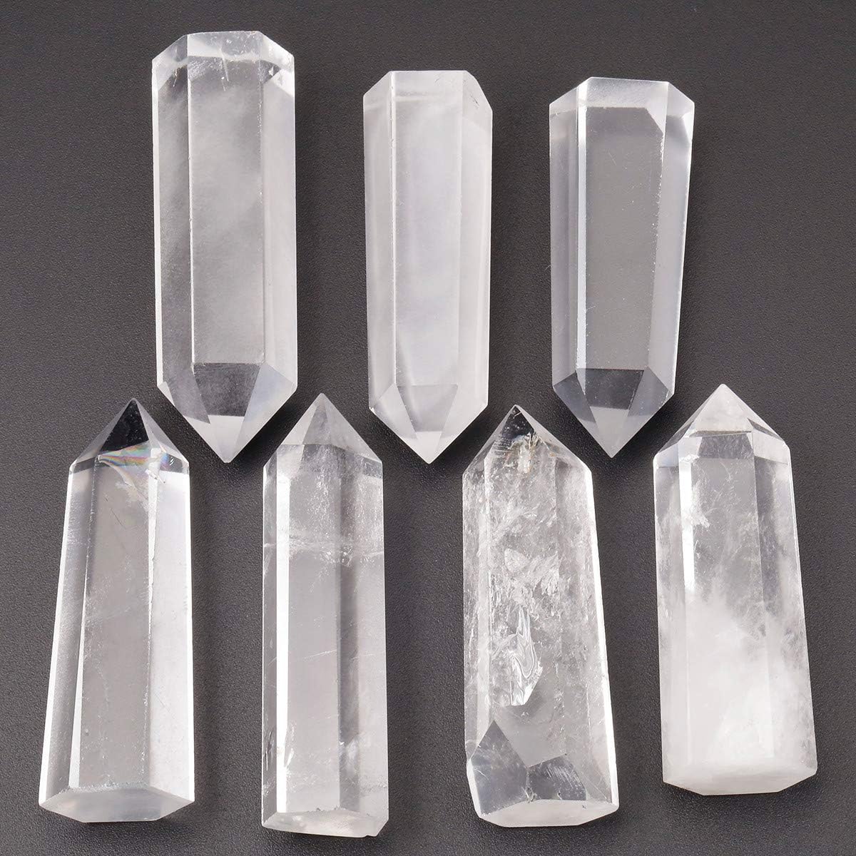 mookaitedecor 7 PCS Healing Crystal Wands 2" Amethyst, Rock Quartz, Rose Quartz, Black Obsidian, Lapis Lazuli, Green Aventurine, Rainbow Fluorite 6 Faceted Reiki Stone for Meditation Therapy Decor: Home & Kitchen
